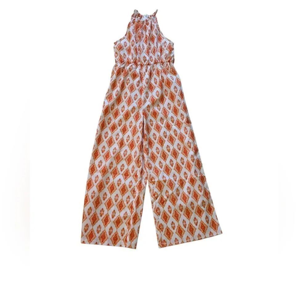 Stylish Orange Patterned Jumpsuit Size 9
